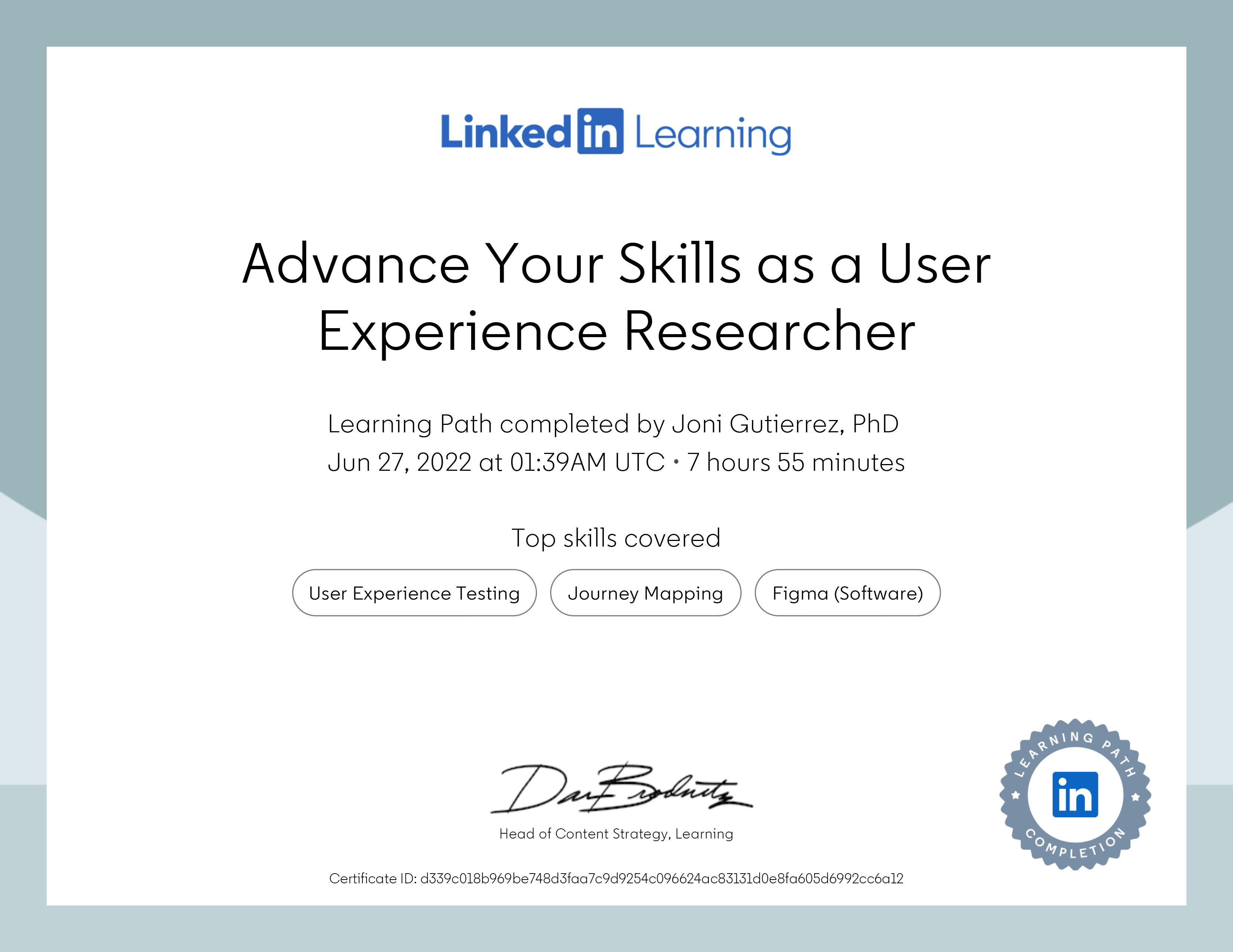 UX Courses Completed via LinkedIn Learning